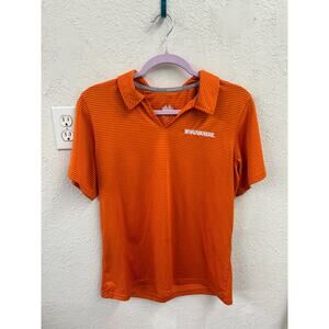 Orange striped ladies' Whataburger v-neck polo shirt Large